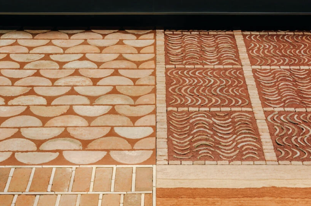 image of reclaimed bricks, in different lay patterns on the floor
